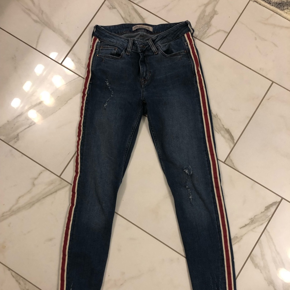 Zara Jeans with Red Stripe
